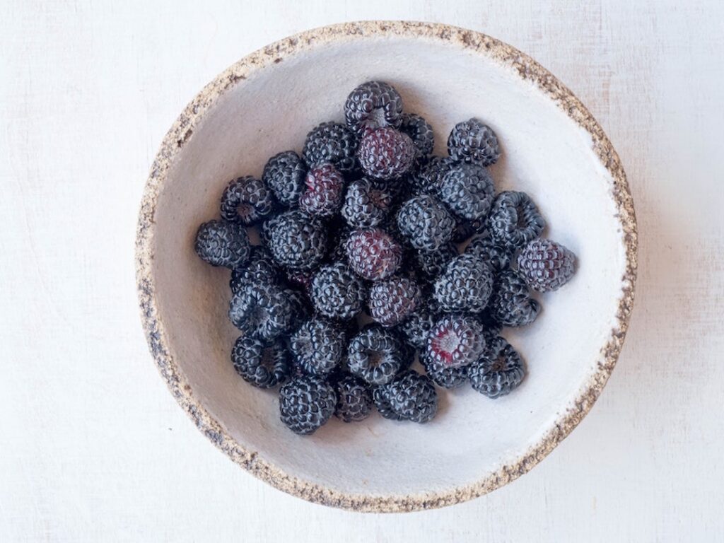 A bowl of blackberries.